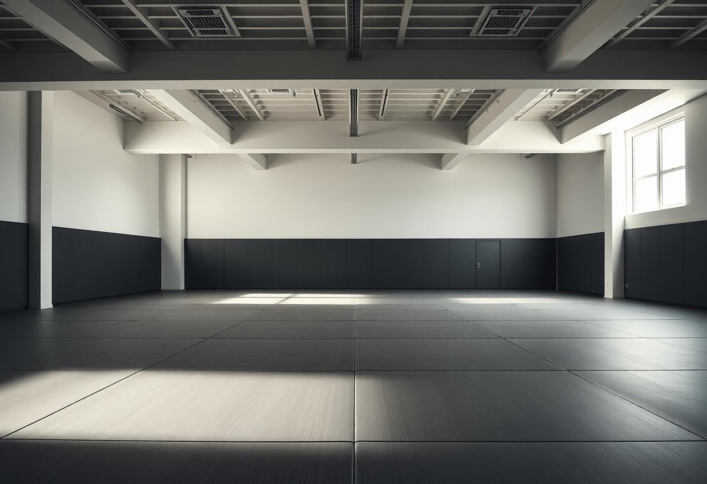 Empty jiu jitsu mats at the future Alliance Encinitas academy